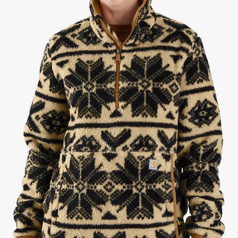 Carhartt Cream & Black Sherpa Zip-Up Pullover